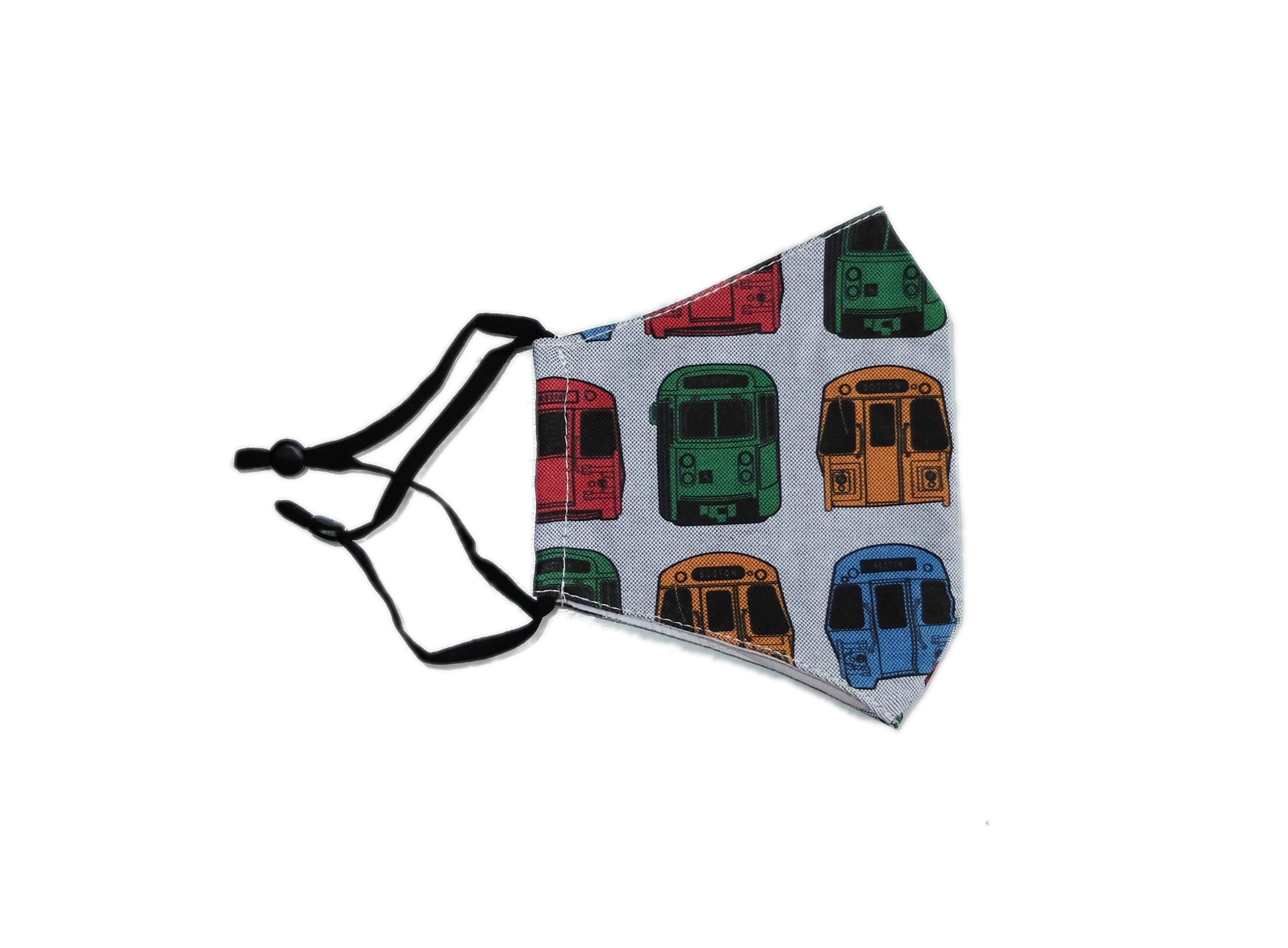 Adult MBTA Train Pattern Face Mask - Side View